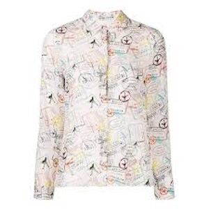 Alice + Olivia Willa silk stamp shirt size small
